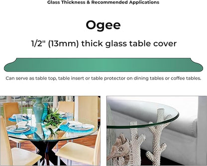 Fab Glass and Mirror 48" Round 1/2" Inch Thick Tempered Ogee Edge Polish Glass Table Top, Clear