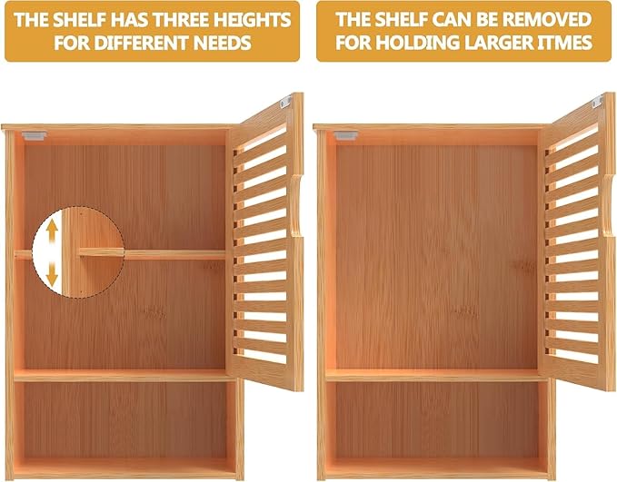 Bathroom Wall Cabinet with Single Door, Bamboo Medicine Cabinet Wall Mounted, Bathroom Storage Cabinet with Adjustable Shelf