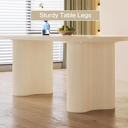 Guyii 70" Cream White Dining Table Set with 6 Chairs, Modern Kitchen Table, Indoor Use for Kitchen, Dining Room, Living Room, Small Spaces