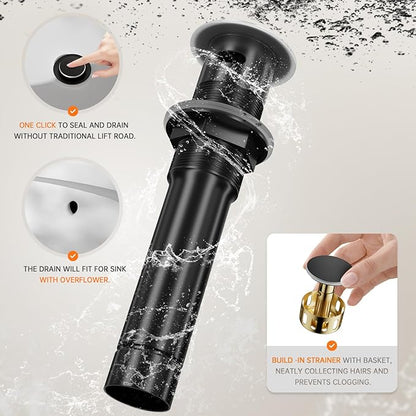 Phiestina Pull Out Sprayer Matte Black 8 Inch Bathroom Sink Faucet, Widespread 2 Handles 3 Hole Pull Down Bathroom Faucet, with Pop Up Drain and Water Supply Line, BF04022-K01-MB