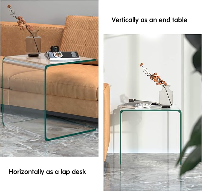 Tangkula Tempered Glass End Table, Clear Sofa End Tables with Waterfall Edges & Non-Slip Pad, 18 x 18 x 16 inches, No Assembly Needed, Transparent Glass Side Table for Living Room Bedroom Office