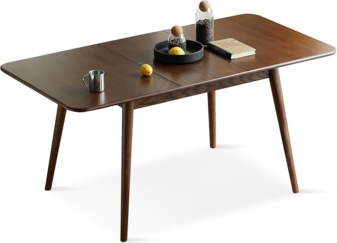 Solid Oak Extendable Dining Table for 4-6 People, 47.2 to 63 Inch, Seamless Expansion, Diagonal Legs, Farmhouse Kitchen Table for Small Spaces (Walnut)