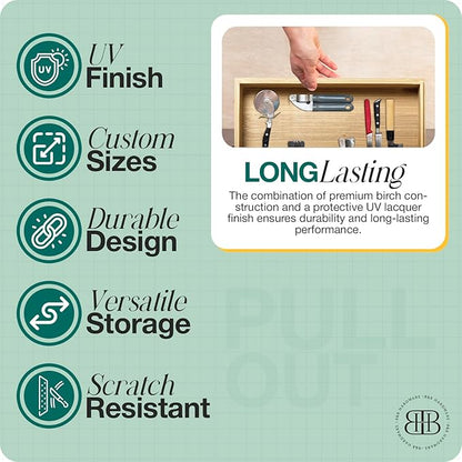 B&B HARDWARE Drawer Organizer – Customizable Pull-Out Storage for Kitchen & Pantry Cabinets – Drawer in UV-Lacquered Birch or Particleboard with Vinyl Wrap -