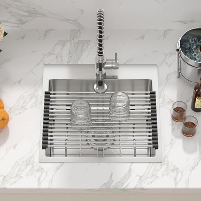 Sarlai 18 Drop Bar Sink Stainless Steel - 18 x 18 Inch Bar Prep Sink Square Topmount Stainless Steel 16 Gauge Deep Single Bowl Over Counter RV Camper Wet Bar Prep Kitchen Sink
