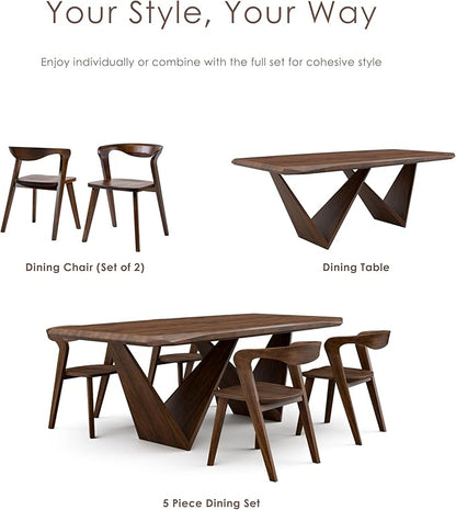 Furniture of America Nazaen III 82.5" Mid-Century Modern Solid Wood Live Edge Dining Table with Steel Support, Walnut Finish, Seats 6–8