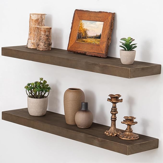 Axeman Natural Wood Floating Shelves for Wall Mounted 30 Inch Rustic Farmhouse Wall Shelves for Bathroom Bedroom Kitchen Living Room Decor Distressed Wooden Shelf|Set of 2, Vintage Gray