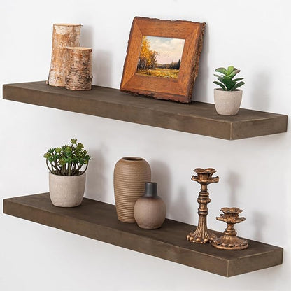 Axeman Natural Wood Floating Shelves for Wall Mounted 30 Inch Rustic Farmhouse Wall Shelves for Bathroom Bedroom Kitchen Living Room Decor Distressed Wooden Shelf|Set of 2, Vintage Gray