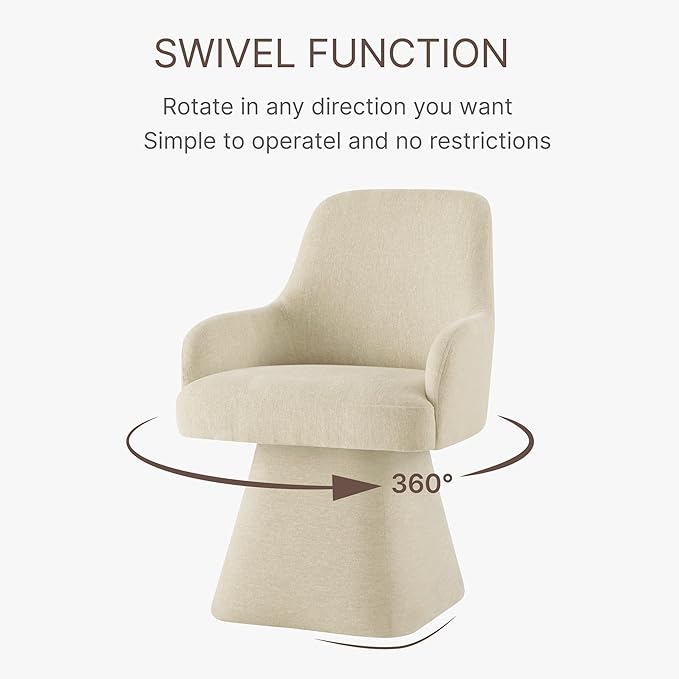 KISLOT Swivel Dining Chair Set of 1, Mid Century Modern Chair Fabric Upholstered Armchair with Armrest & Ergonomic Backrest for Dining Room, Kitchen, Bedroom, Living Room, Sand