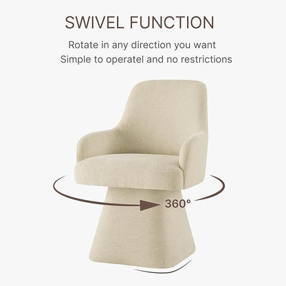 KISLOT Swivel Dining Chair Set of 1, Mid Century Modern Chair Fabric Upholstered Armchair with Armrest & Ergonomic Backrest for Dining Room, Kitchen, Bedroom, Living Room, Sand