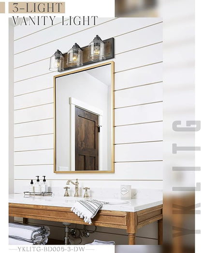 Vanity Lights for Bathroom Large 23", Farmhouse Rustic Vanity Light with Bubble Glass Shades, Brown 3 Light Bathroom Lighting Fixtures Over Mirror, Bath Wall Sconce Home Decor