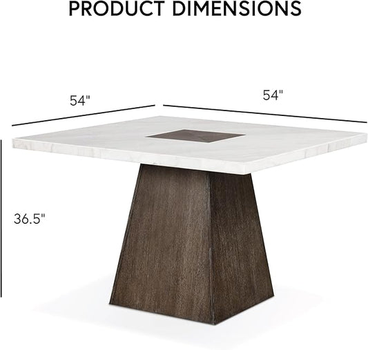 Furniture of America Rafferty Modern Solid Wood 54-inch Square Counter Height Dining Table with Genuine White Marble Tabletop and Tapered Pedestal Base, for Home Kitchen, Living Room, Dark Walnut
