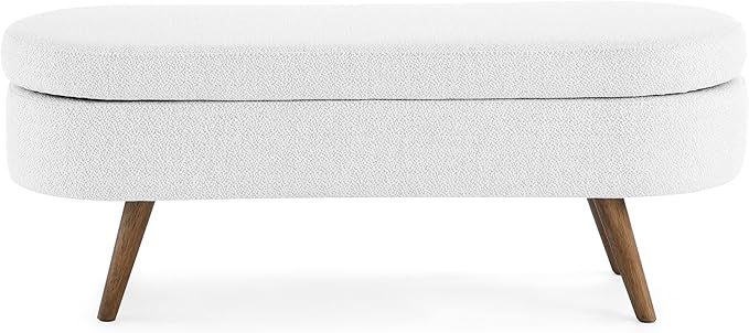 Modern Ottoman Bench with Storage - Versatile Bedside Pouf, Footstool, Toy Storage Ottoman for Bedroom, Living Room, Hallway Entryway, Multi-Use Furniture,White-Linen