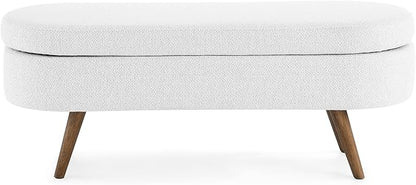 Modern Ottoman Bench with Storage - Versatile Bedside Pouf, Footstool, Toy Storage Ottoman for Bedroom, Living Room, Hallway Entryway, Multi-Use Furniture,White-Linen