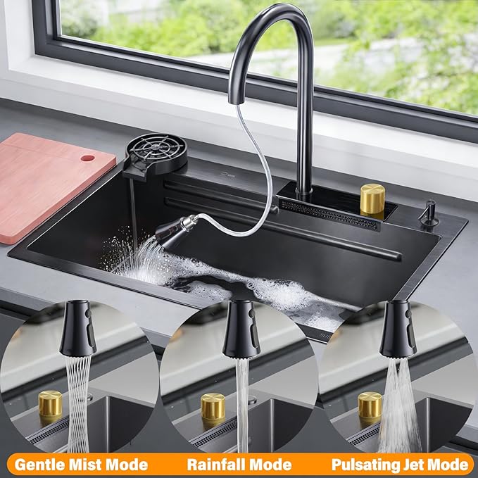 Drop In Kitchen Sink with Faucet, 29.5x17.7x10" Basin Depth Undermount Kitchen Sinks, Stainless Steel Sink with Cup Washer, Drain Strainer, Cutting Board, Colander, Storage Basket & Roll-up Rack