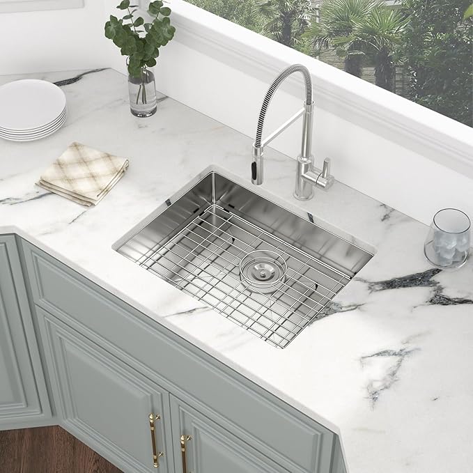 Kichae 23 Inch Undermount Kitchen Sink - Stainless Steel Sinks 16 Gauge Single Bowl 5" Small Shallow Kitchen Sink Round Corner Handmade Basin
