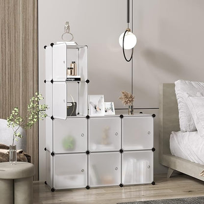 C&AHOME Cube Storage Organizer with Doors, 8-Cube Shelf, Closet Cabinet, DIY Plastic Modular Bookshelf, Storage Shelves Ideal for Bedroom,Living Room,24.8" L × 12.4" W × 48.4" H White USBTM3008B-DOOR