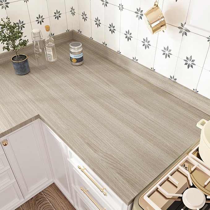 WESTICK 24" x 394" Large Wood Contact Paper for Countertops Waterproof Neutral Wood Wallpaper Peel and Stick Kitchen Countertop Contact Paper Self Adhesive Wooden Vinyl Wrap for Tables Cabinets Walls