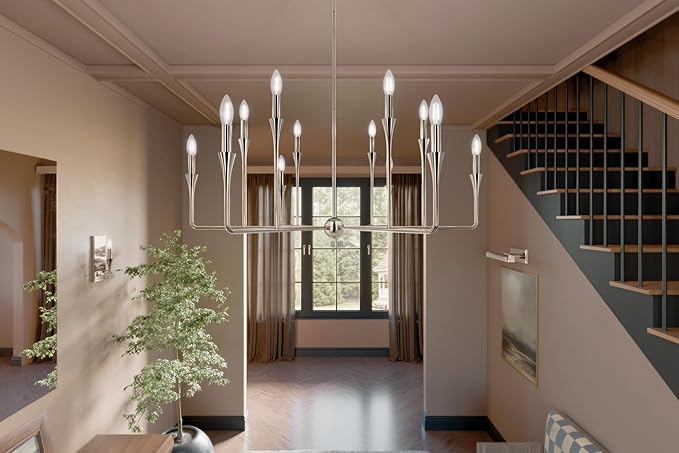 Kichler Alvaro 12-Light Multi-Tier Chandelier, Soft Modern Light in Polished Nickel, for Foyer, Great or Living Room or Large Dining Room (20" x 39.75"), 52692PN