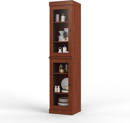 Palace Imports Solid Wood Kitchen Pantry Cabinet w/Glass Doors - Narrow Storage Cabinet - 16.5" Wide x 71.5" Tall - Mocha, Adjustable Shelves, 100% Eco-Friendly Wood, Modular Cabinets