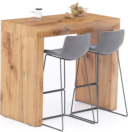 Mobili Fiver Evolution Tall Kitchen Bar Table Made in Italy | Space Saving, Counter Height Table for 4 | Modern Breakfast Bar Counter Top w/Cable Holder | Rustic Oak | 47,2 in x 23,6" in