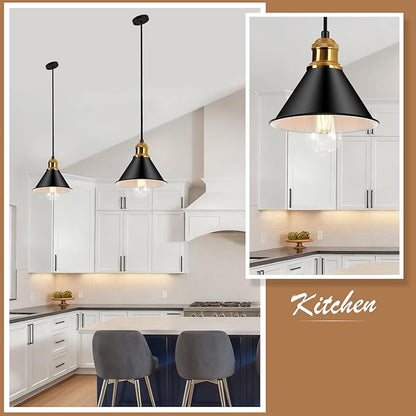 Modern Pendant Light for Kitchen Island, 9.06" Matte Black with Leather Strap Accents, Industrial Hanging Ceiling Lamp with Gold Finish, Adjustable Height for Dining Room Bar Sink, E26 Base
