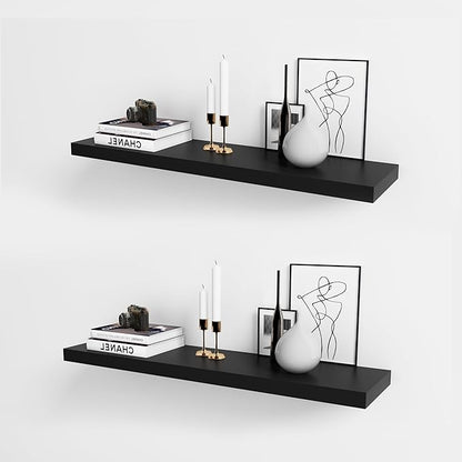 WELLAND 60 inch Black Mission Floating Shelves for Wall, Bathroom Wall Mount Shelves, Wood Modern Display Shelves, Book Shelves,for Bedroom,Living Room and Kitchen