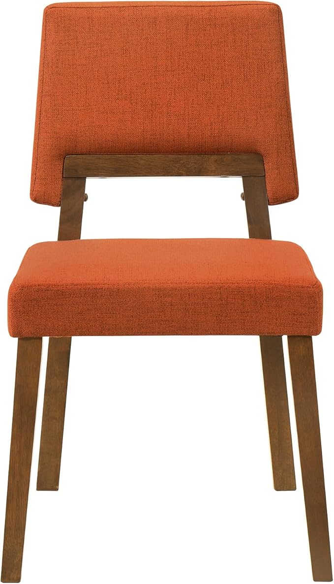 Armen Living Channell Wood Dining Chair in Walnut Finish with Orange Fabric - Set of 2