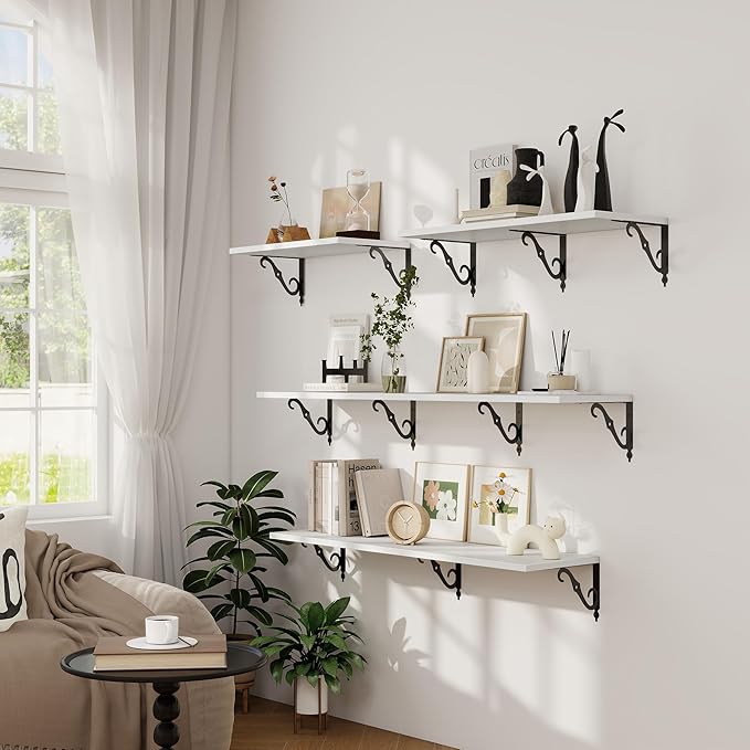 Dreamland Deep Floating Shelves, 40" W x 12" D Wall Shelves Set of 2, Wide Display Shelf Wall Mounted with Brackets, Bookshelf for Living Room, Bathroom, Bedroom, White
