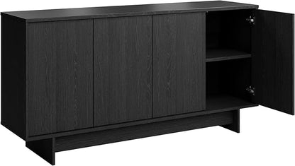 Prepac Finnley 61.5" Wide Sideboard Cabinet, Wood Entryway Sideboard with 2 Adjustable Shelves, Dining Room Buffet with 4 Doors, Living Room Accent Cabinet for Storage and Decorations, Black Oak