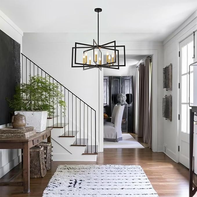 Farmhouse Chandeliers for Dining Room,8-Light Modern Geometric Metal Hanging Industria,Suitable for Restaurants, Living Rooms, Villas