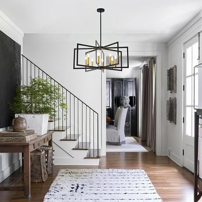 Farmhouse Chandeliers for Dining Room,8-Light Modern Geometric Metal Hanging Industria,Suitable for Restaurants, Living Rooms, Villas