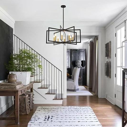 Farmhouse Chandeliers for Dining Room,8-Light Modern Geometric Metal Hanging Industria,Suitable for Restaurants, Living Rooms, Villas