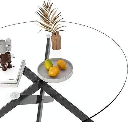 Round Glass Dining Table,Glass Dining Room Table with Tempered Glass Tabletop and Metal Legs, Modern Style Round Kitchen Table for Home, Kitchen, Dining Room