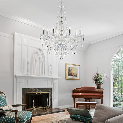 WUZUPS 8-Light Crystal Candle Chandelier Pendant Ceiling Light Modern Lighting Fixture for Bedroom Hallway Bar Kitchen Bathroom, H 35.4" W 27.6", E12 Base, Chrome