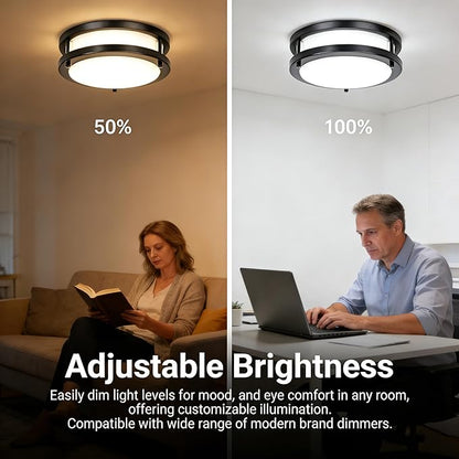 Drosbey 27W Dimmable LED Flush Mount Ceiling Light Fixture, Kitchen Light Fixtures, 12 inch Ceiling Lights for Bedroom, Bathroom, 3000K/4000K/5000K Selectable, Super Bright 2700LM