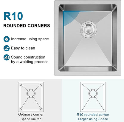 Herogo 15×17 Inch Undermount Kitchen Sink, Small Stainless Steel Deep Single Bowl Utility Sink for Rv Bar Outdoor Farmhouse Laundry Room