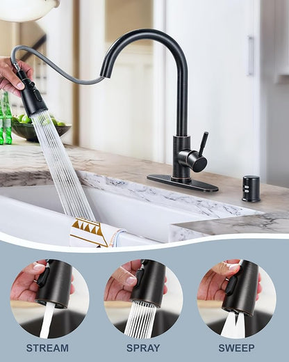 Kitchen Faucet with Air Gap: WOWOW Stainless Steel Kitchen Sink Faucet and Dishwasher Air Gap Kits for Kitchen Sink 2 or 4 Hole, Oil Rubbed Bronze Kitchen Faucet Combo with Sprayer