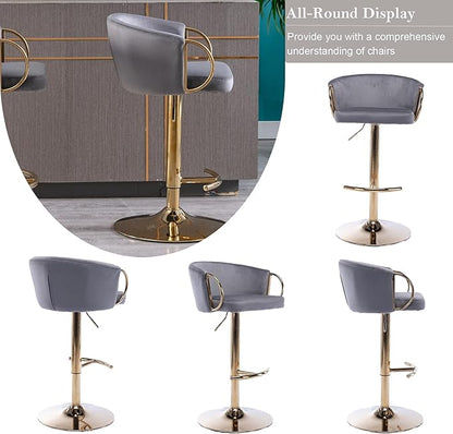 Rhomtree 24-32 Inch Swivel Bar Stools, Adjustable Counter Height Barstools with Gold Stable Metal Frame Footrest, Upholstered Bar Chairs for Home Bar Kitchen Island(Gray Set of 4)