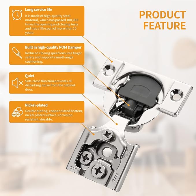 Chibery 20 Pack 1/2" Overlay 3D Soft Close Concealed Hinge for Face Frame Door, Smooth Slow Self Closing Hinges, Satin Nickel, Hidden 105° Open Angle Stainless Steel Hinge for Kitchen Cabinet Door