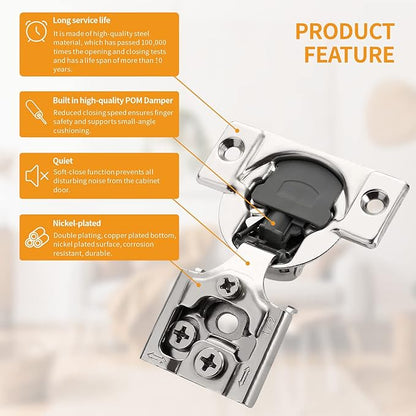 Chibery 20 Pack 1/2" Overlay 3D Soft Close Concealed Hinge for Face Frame Door, Smooth Slow Self Closing Hinges, Satin Nickel, Hidden 105° Open Angle Stainless Steel Hinge for Kitchen Cabinet Door