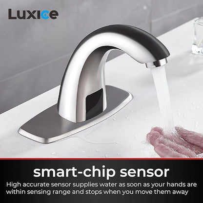 Touchless Bathroom Sink Faucet - Automatic Motion Sensor Faucet - Battery Opertated for Commercial,Brushed Nickel