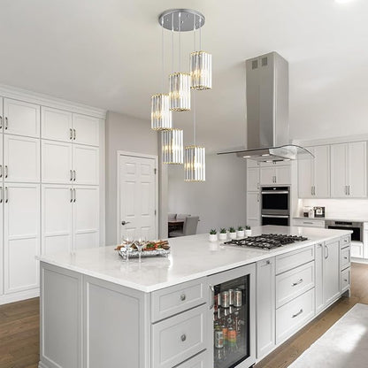 Modern Pendant Light Chrome Rectangle Pendant Lighting Mini Crystal Chandeliers Adjustable Pendant Light Fixture for Kitchen Island Dinning Room Living Room Corridor Bedroom(Chrome 5-Light)