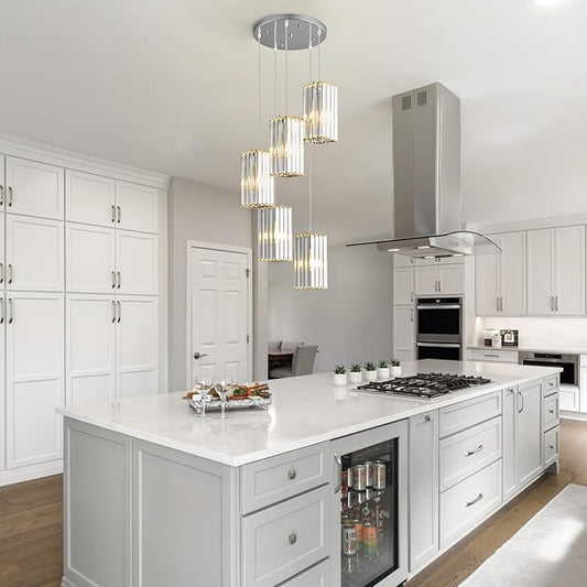 Modern Pendant Light Chrome Rectangle Pendant Lighting Mini Crystal Chandeliers Adjustable Pendant Light Fixture for Kitchen Island Dinning Room Living Room Corridor Bedroom(Chrome 5-Light)