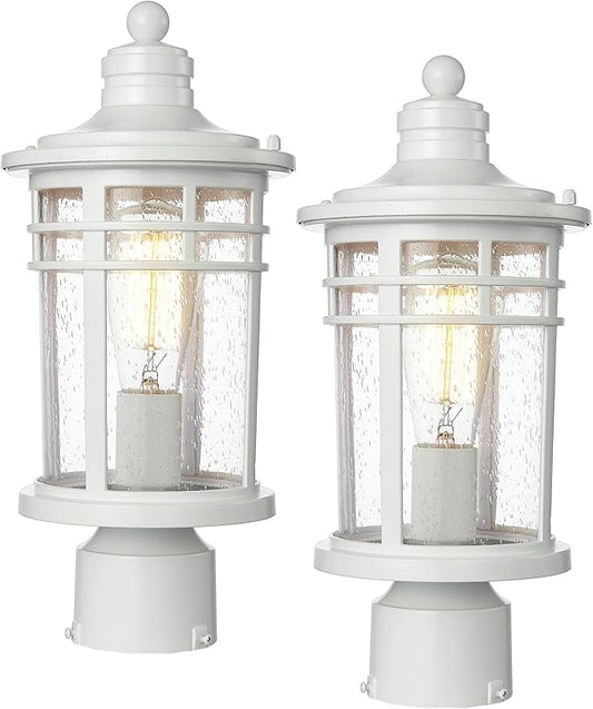 Darkaway Outdoor Post Lights Lamp Posts Outdoor Lighting, Waterproof Aluminum Post Lights Outdoor Light Fixtures with Glass, Light Posts for Outside Patio Yard (2 Pack, White)