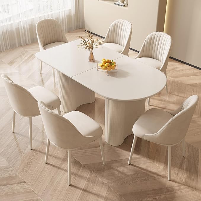 Guyii Dining Table Set with 6 Chairs, Modern Kitchen Table Set, Indoor Dining Table for Kitchen, Bar, Living Room, Breakfast Nook, Small Space, White