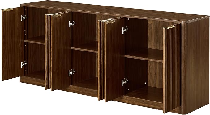 Ball & Cast 67" Modern Fluted Sideboard Buffet Cabinet with Storage,Curved Design Kitchen Coffee Bar Cabinet with 6 Doors & Shelves,Wood Credenza Cabinets Media Console for Living Room,Walnut