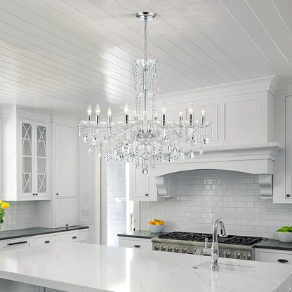 WUZUPS 10-Light Crystal Candle Chandelier Pendant Ceiling Light Modern Lighting Fixture for Bedroom Hallway Bar Kitchen Bathroom, H 26.7" W 33.9", E12 Base, Chrome