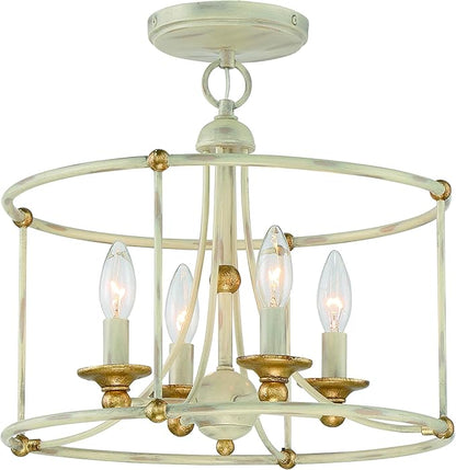 Minka Lavery 1049-701 Westchester County Semi-Flush, 4-Light, 240 Total Watts, 15.75-in H x 14.75-in W, Farm House White with Gilded Gold Leaf