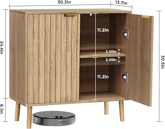 Vrullu Fluted Storage Cabinet, Free Standing Buffet, Wood Sideboard, Multifunctional Accent Storage for Living Room, Hallway, Entryway, Dining Room (2, Oak)
