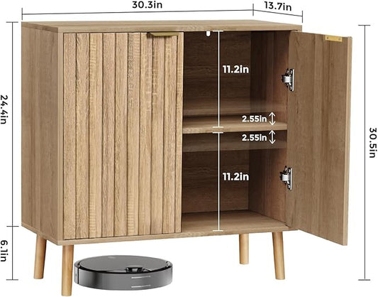 Vrullu Fluted Storage Cabinet, Free Standing Buffet, Wood Sideboard, Multifunctional Accent Storage for Living Room, Hallway, Entryway, Dining Room (2, Oak)